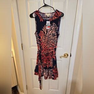 Michael Kors Navy and Coral Patterned Dress